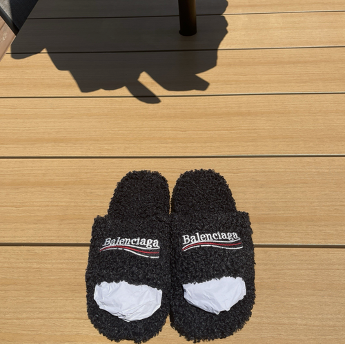 B*lenciaga Fur Slides