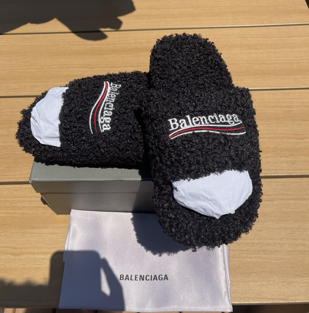 B*lenciaga Fur Slides